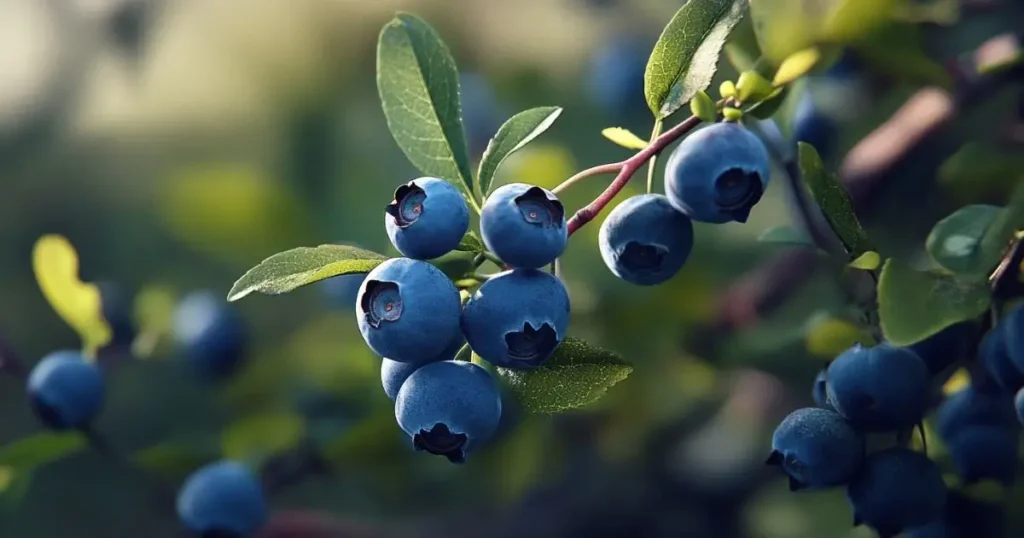 Fresh blueberries on a branch, perfect for making compotes and desserts.