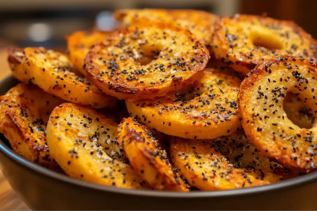 Sliced bagels prepared for baking