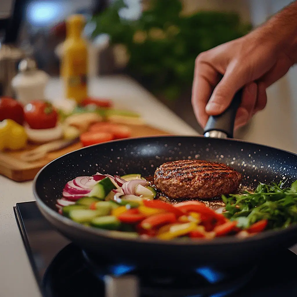 Step-by-step process of making a homemade burger bowl