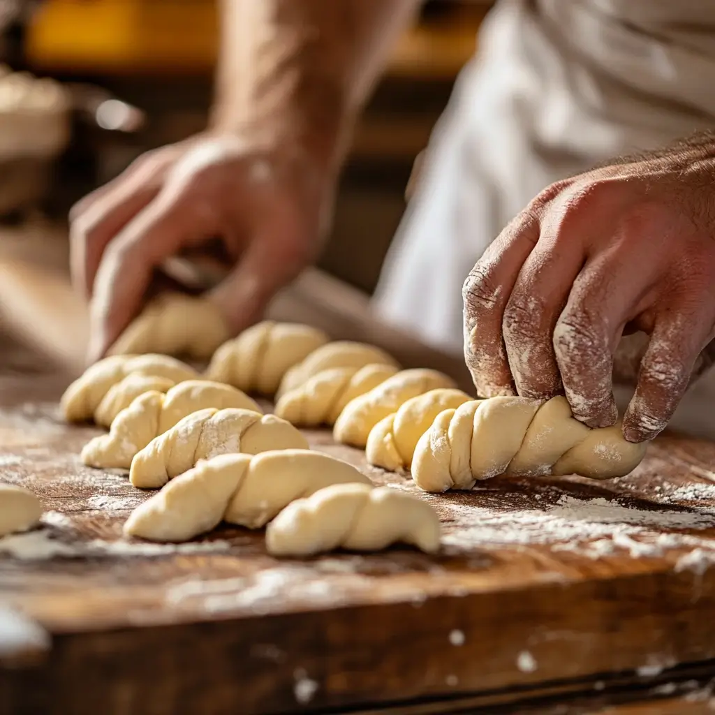 Rolling Swiss Gipfeli into a crescent shape