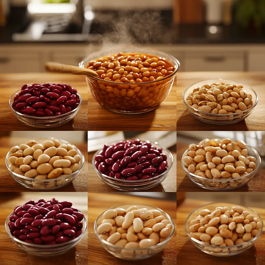 Various legumes and beans stored in airtight glass jars for freshness.